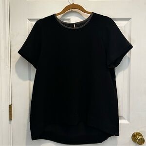 Madewell Black Structured T-shirt with leather collar detail